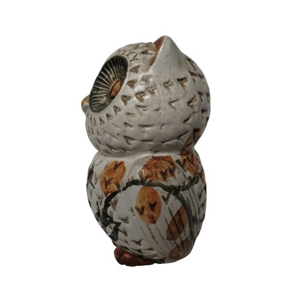 Vintage Ceramic Owl Figurine with Leaf & Bird‎ Paintings Design - Picture 3 of 11